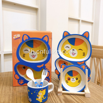 ชุดช้อนส้อม 5 ชิ้นสำหรับเด็ก Cute Cat Baby Bamboo